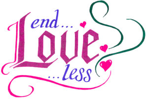 Endless love artwork with pink hearts and green swirls