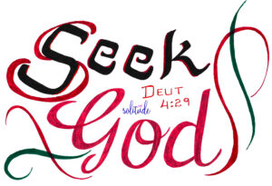 the words "Seek God" written in black and red