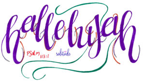 the word "Hallelujah" written in purple