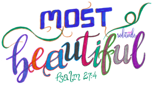 the words "most beautiful" written in many colours. 